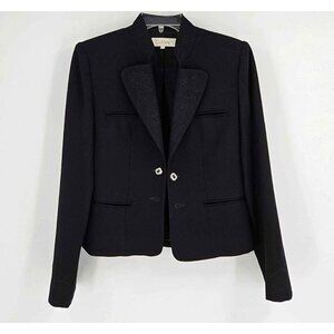 Vintage Cassidy Wool Black Short Blazer Embroidered Lapel & Sleeve Sz 10